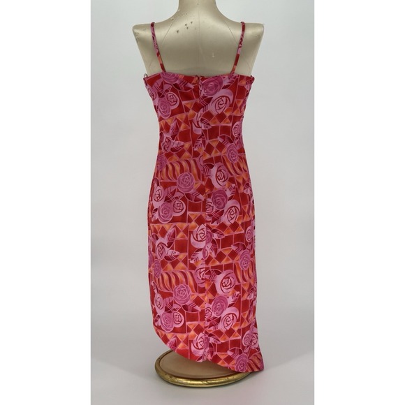 Passport Vintage Y2K Rose Floral Midi Dress Red Pink Orange Spaghetti Strap Med - Picture 5 of 10